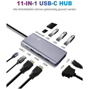 Priklopna postaja USB-C => 3x USB 3.0 tip A 1x USB-C 1x USB 2.0 PD 100W 2x HDMI 1x RJ45 Giga 1x čitalec kartic SD/microSD Icybox