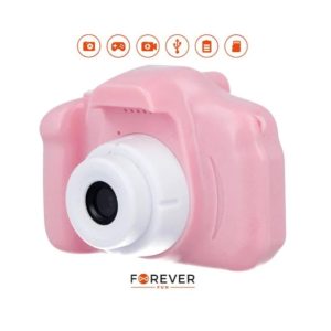 Fotoaparat kompaktni otroški FOREVER SKC-100 igre polnilna baterija SD kartica roza