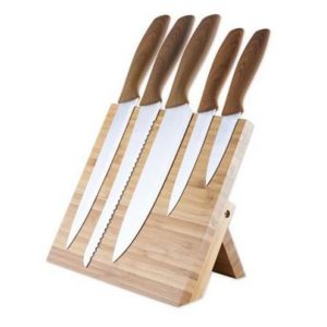 Kuhinjski noži 5 kos s priročnim magnetnim stojalom iz bambusa