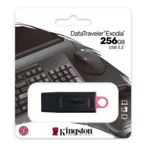 Spominski ključek 256GB USB 3.2 Kingston DataTraveler Exodia 100MB/s plastičen s pokrovčkom črno-roza (DTX/256GB)